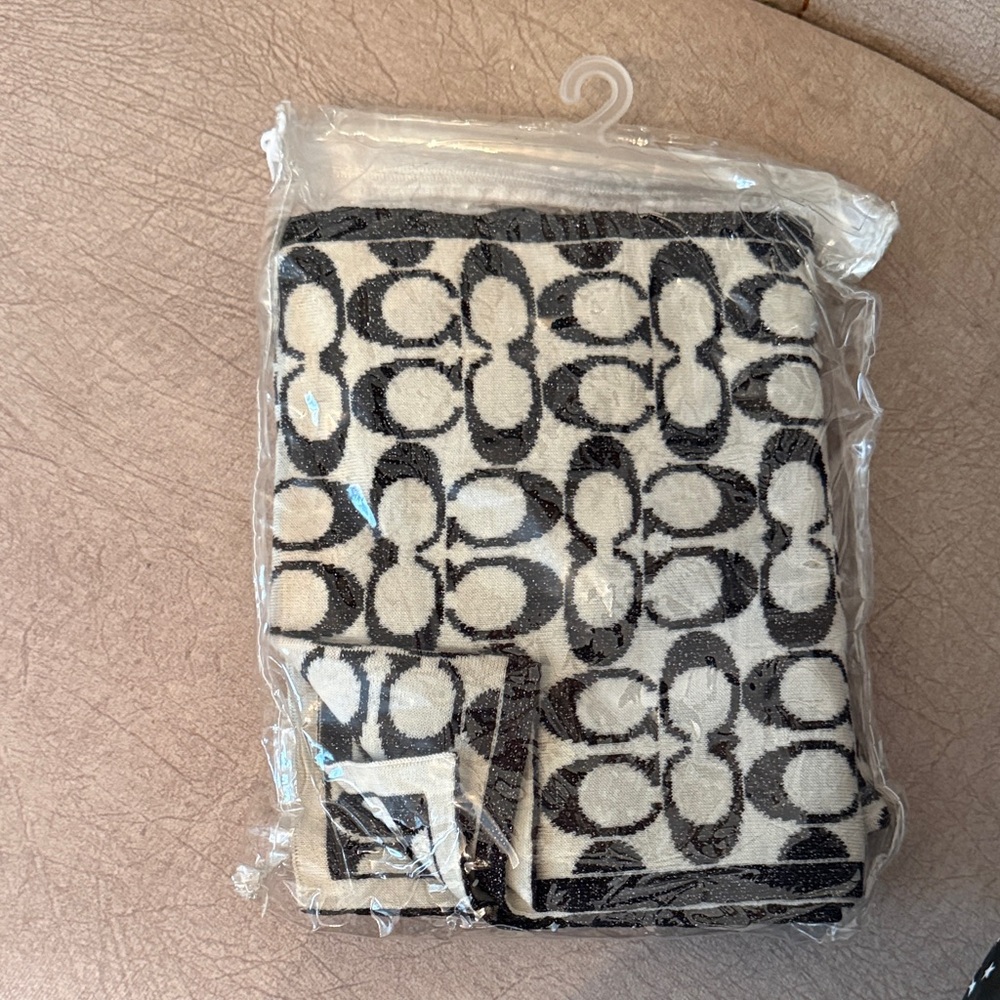 Coach Monogram Black and White Scarf and gloves